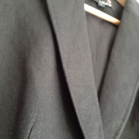 LAURA / 100% Linen Fabric Classic Blazer Jacket Button Front Neutral Black Sz 4 - Picture 6 of 15